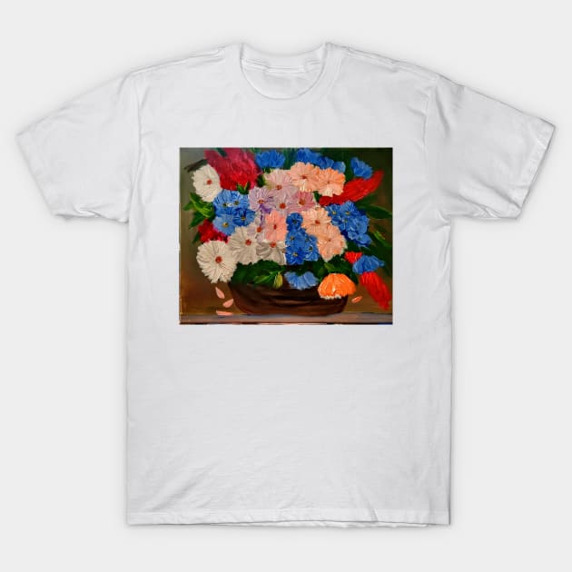 A lovely basket of of mixed flowers T-Shirt by kkartwork